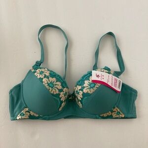 Teal Lace Women's Bra, 36
